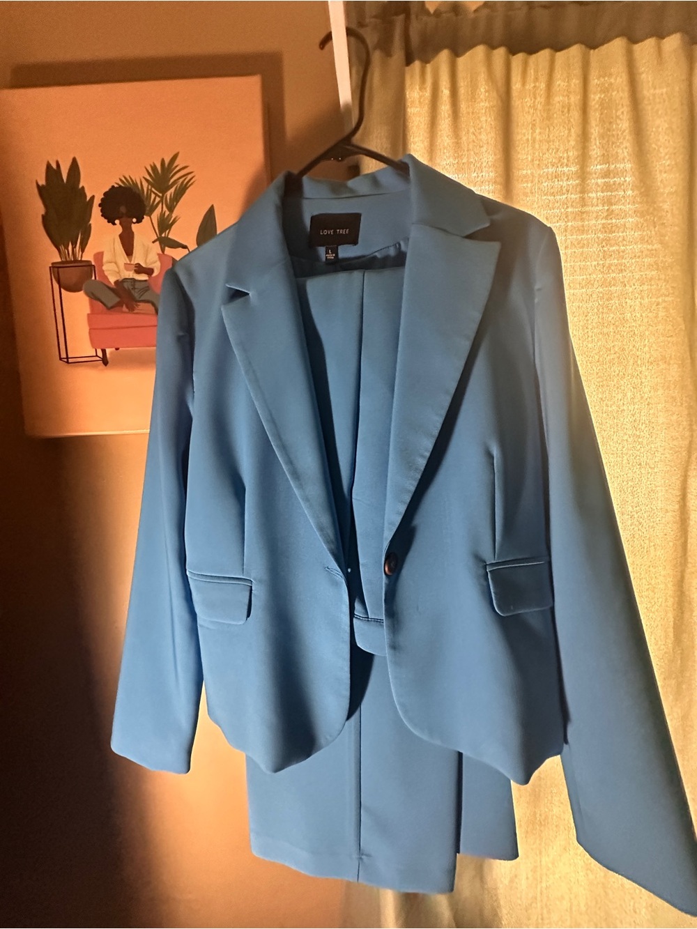 Love Tree Teal-Blue Women's Blazer and Skirt Two-Piece